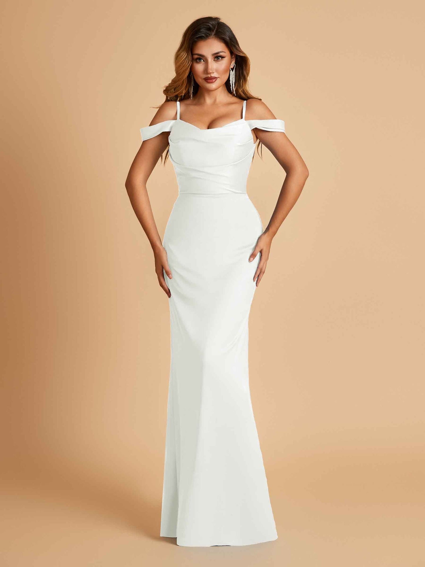Sexy Off Shoulder Mermaid Long Prom Dresses Satin Spaghetti Straps Floor Length