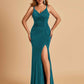 Jersey Mermaid Bridesmaid Dresses Spaghetti Straps V-neck Side Slit Floor Length