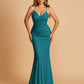 Sexy Jersey Spaghetti Straps Prom Dresses V-neck Mermaid Criss-cross Back Floor Length