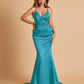 Satin Mermaid V-neck Bridesmaid Dresses Spaghetti Straps Floor Length