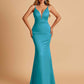 Satin Deep V-neck Mermaid Bridesmaid Dresses Open Back Floor Length