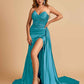 Sexy Satin Corset Bridesmaid Dresses Sweetheart Side Slit With Train Floor Length