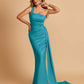 Sexy Satin One Shoulder Mermaid Bridesmaid Dresses Pleats Floor Length