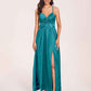 Satin Spaghetti Straps A-line Bridesmaid Dresses Side Slit Floor Length