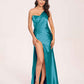 Sexy Satin One-shoulder Bridesmaid Dresses Side Slit Sheath Floor Length Long