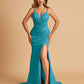 Satin Mermaid Long Prom Dresses Spaghetti Straps Sweetheart Side Slit Floor Length