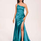 Satin One-shoulder Mermaid Bridesmaid Dresses Side Slit Pleats Floor Length