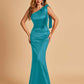 Sexy Satin One Shoulder Bridesmaid Dresses Long Zipper Side Floor Length Sheath
