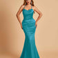 Sexy Satin Mermaid Prom Dresses Spaghetti Straps Scoop Criss-cross Back