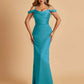 Sexy Off Shoulder Mermaid Long Bridesmaid Dresses Satin Spaghetti Straps Floor Length