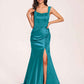 Sexy Satin Square Mermaid Bridesmaid Dresses Pleats Side-Slit Floor-Length Sleeveless