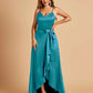Satin Asymmetric V-neck Bridesmaid Dresses Sleeveless Side Slit A-line Unique For Sale
