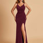 Jersey Mermaid Bridesmaid Dresses Spaghetti Straps V-neck Side Slit Floor Length