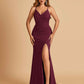 Sexy Jersey Mermaid Bridesmaid Dresses Spaghetti Straps V-neck Criss Cross Side Slit Floor Length