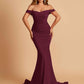 Jersey Mermaid Prom Dresses Off Shoulder Sweetheart Pleats Floor Length