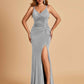 Jersey Mermaid Bridesmaid Dresses Spaghetti Straps V-neck Side Slit Floor Length