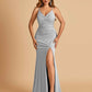 Sexy Jersey Mermaid Bridesmaid Dresses Spaghetti Straps V-neck Criss Cross Side Slit Floor Length
