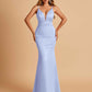 Satin Deep V-neck Mermaid Bridesmaid Dresses Open Back Floor Length