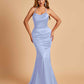 Sexy Satin Mermaid Bridesmaid Dresses Spaghetti Straps Scoop Criss-cross Back