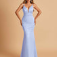 Satin Deep V-neck Mermaid Prom Dresses Open Back Floor Length