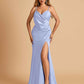 Sexy Satin Sheath Bridesmaid Dresses Spaghetti Straps V-neck Side Slit Floor Length