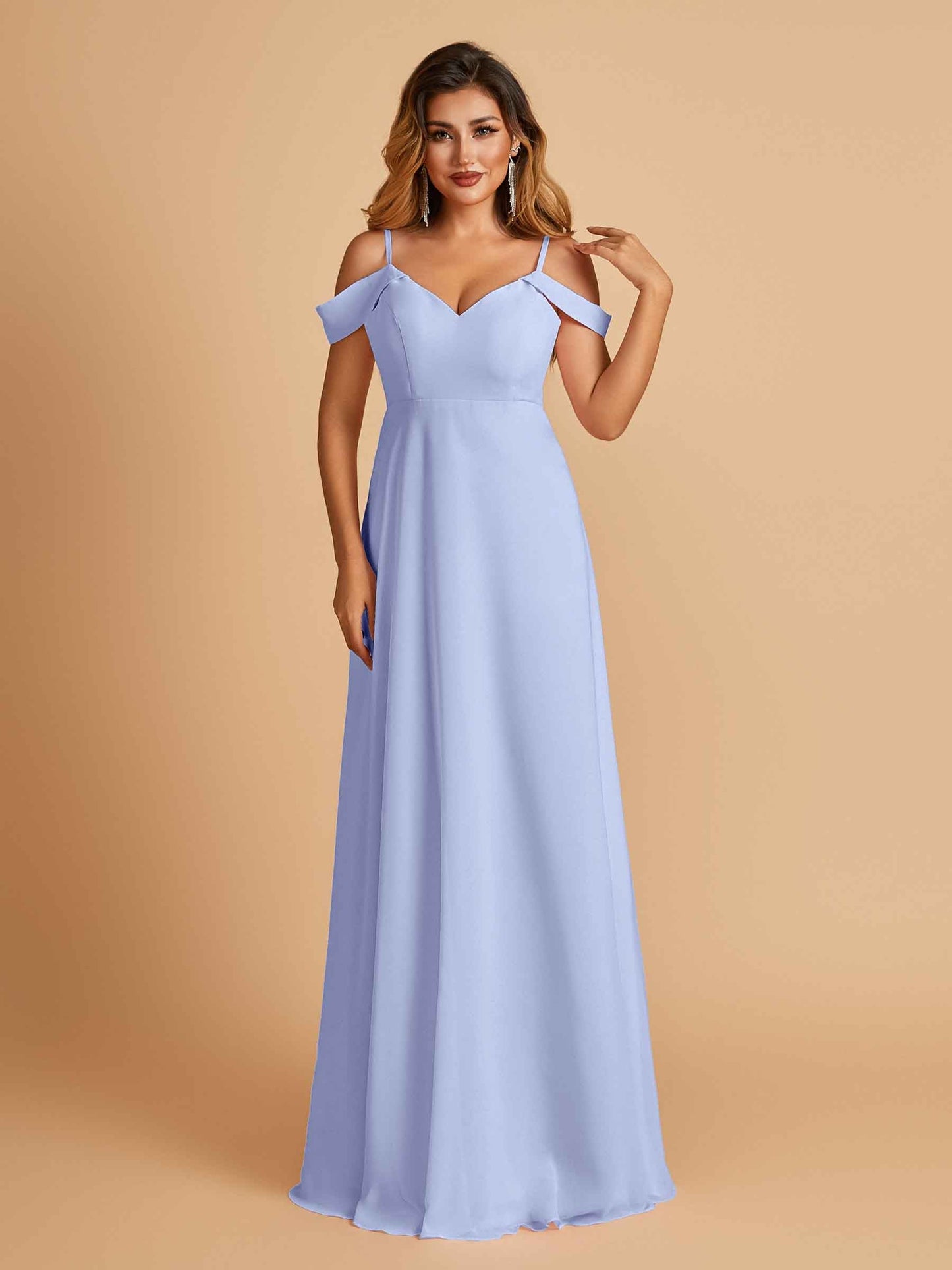Chiffon Off-shoulder Long Bridesmaid Dresses V-neck Floor Length A-line For Sale