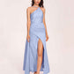 Sexy Satin Halter Strap Sheath Bridesmaid Dresses Side Slit Pleats Floor Length