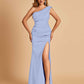 Satin One-shoulder Bridesmaid Dresses Mermaid Side Slit Sleeveless Floor Length