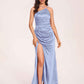 Satin Halter Pleats Sheath Prom Dresses Side-Slit Floor Length Sleeveless