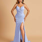 Satin Mermaid Long Prom Dresses Spaghetti Straps Sweetheart Side Slit Floor Length