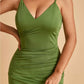Jersey Mermaid Bridesmaid Dresses Spaghetti Straps V-neck Side Slit Pleats Floor Length