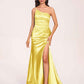 Satin One-shoulder Mermaid Bridesmaid Dresses Side Slit Pleats Floor Length