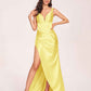 Satin Spaghetti Straps Corset Bridesmaid Dresses Pleats Side-Slit Sheath Floor Length