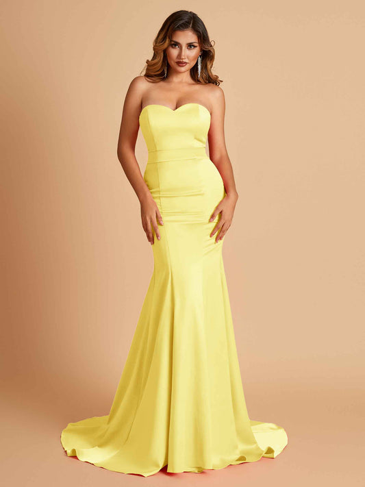 Sexy Satin Sweetheart Mermaid Bridesmaid Dresses Strapless Floor Length
