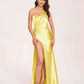 Sexy Satin One-shoulder Prom Dresses Side Slit Sheath Floor Length Long