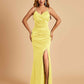 Sexy Satin Mermaid Bridesmaid Dresses Spaghetti Straps V-neck Side Slit Floor Length