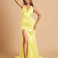 Sexy Satin Open Back Bridesmaid Dresses Mermaid V-neck Side Slit With Train