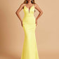 Satin Deep V-neck Mermaid Prom Dresses Open Back Floor Length