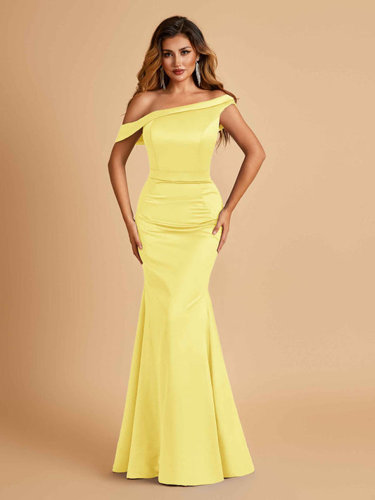 Charming Satin Off Shoulder Mermaid Bridesmaid Dresses Straps Floor Length