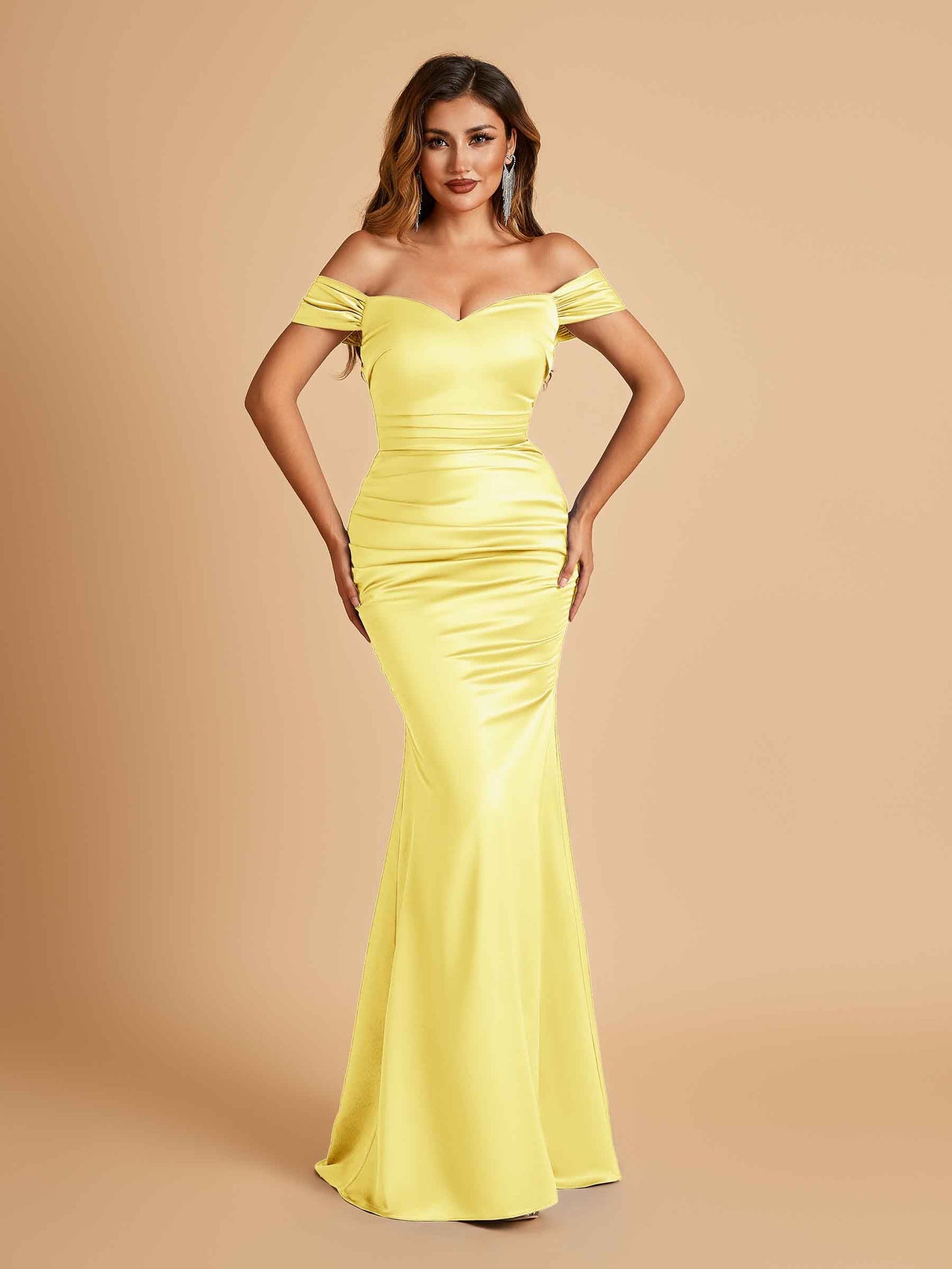 Satin Mermaid Off Shoulder Prom Dresses Sweetheart Floor Length