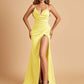 Sexy Satin Mermaid Prom Dresses Spaghetti Straps Sweetheart Side Slit Criss-cross Back