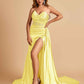 Sexy Satin Corset Prom Dresses Sweetheart Side Slit With Train Floor Length