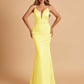 Satin Deep V-neck Mermaid Bridesmaid Dresses Open Back Floor Length