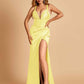 Sexy Sweetheart Sheath Prom Dresses Spaghetti Straps Satin Side Slit Pleats Floor Length