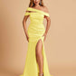 Unique Satin Mermaid Prom Dresses With Off Shoulder Straps Side Slit Floor Length