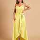 Satin Asymmetric V-neck Prom Dresses Sleeveless Side Slit A-line Unique