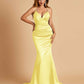 Satin Mermaid V-neck Prom Dresses Spaghetti Straps Floor Length