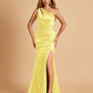 Sexy Satin Key Hole Bridesmaid Dresses One Shoulder Key Hole Floor Length Sheath For Sale