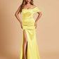 Satin One-shoulder Long Prom Dresses Side Slit With Pleats Mermaid