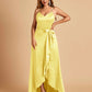 Satin Asymmetric V-neck Bridesmaid Dresses Sleeveless Side Slit A-line Unique For Sale